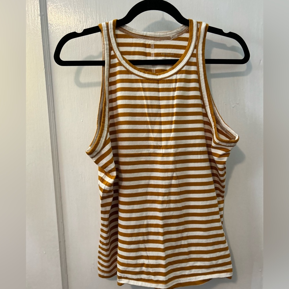 Everlane mustard yellow and white striped jersey knit tank size XL